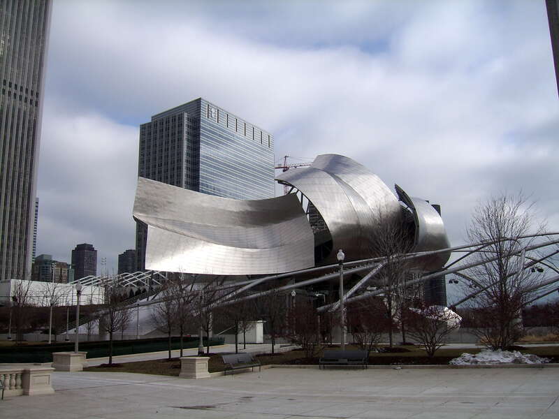Millennium Park, Chicago. Designed by Frank Gehry and completed 1999-2004 for outdoor concerts in the Park.