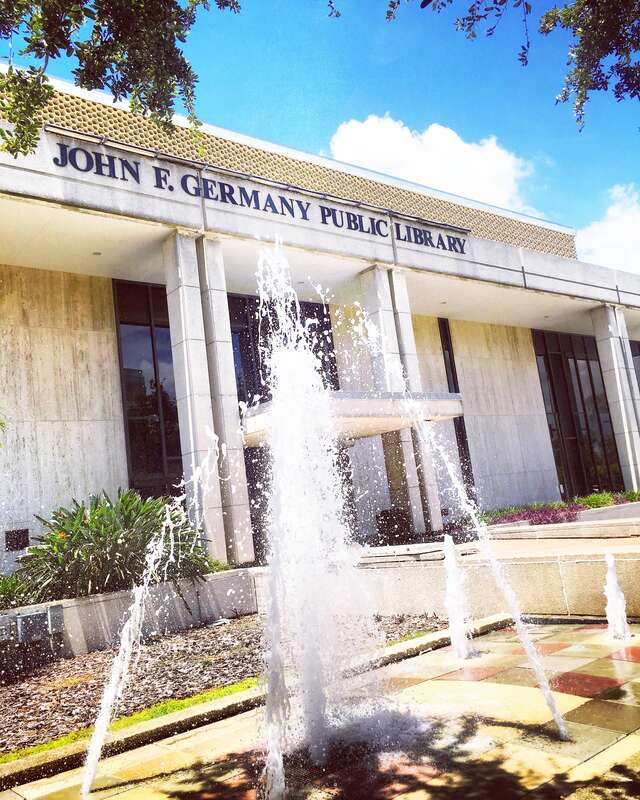 Exterior view of the John F. Germany Public Library in Tampa, FL, USA.