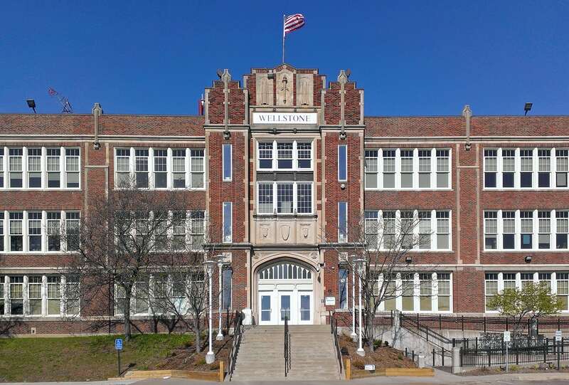 Paul and Sheila Wellstone Elementary, 1041 Marion St, St Paul, Minnesota, USA.  Viewed from the east.