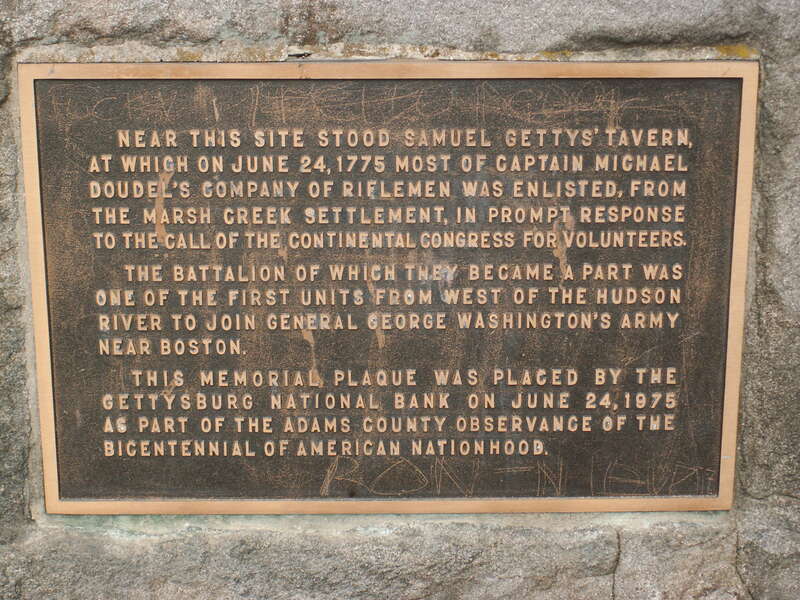 Historical tablet describing the importance of the tavern owned by Samuel Gettys, namesake of Gettysburg, Pennsylvania, USA