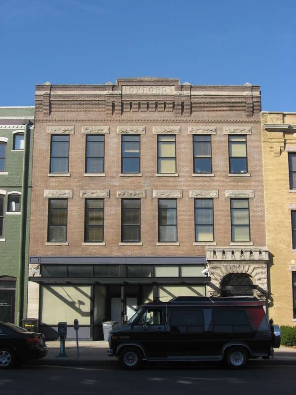 Front of The Oxford, located at 316 E. Vermont Street in Indianapolis, Indiana, United States.  Built in 1902, it is listed on the National Register of Historic Places.