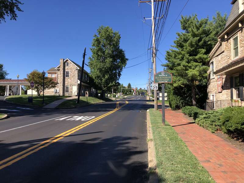 View south along U.S. Route 202 (Lower York Road) just south of Street Road in Buckingham Township, Bucks County, Pennsylvania