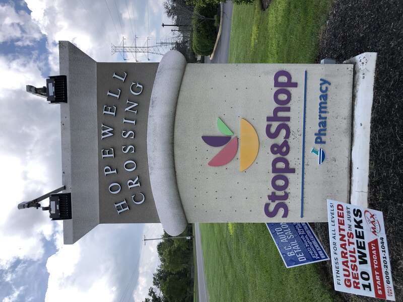 Sign for the Hopewell Crossing Shopping Center along Denow Road in Hopewell Township, Mercer County, New Jersey