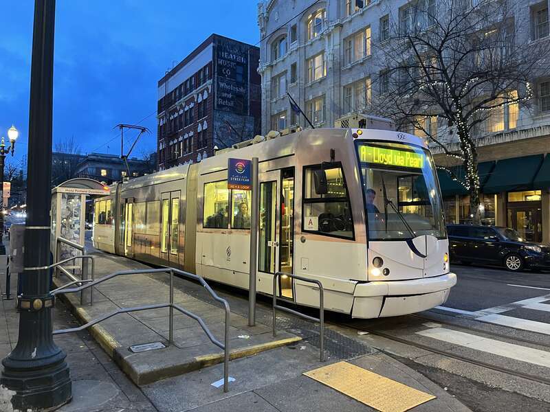 Car 009 of the Portland Streetcar system on the A loop service.