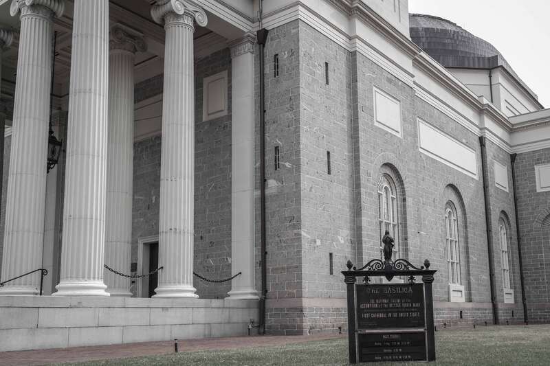 A view of the Basilica of the National Shrine of the Assumption of the Blessed Virgin Mary in Baltimore, part of the Cathedral Hill Historic District