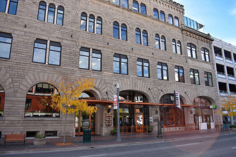 The Boise City National Bank building (1892) in Boise, Idaho, was designed by James King and features a sandstone facade.