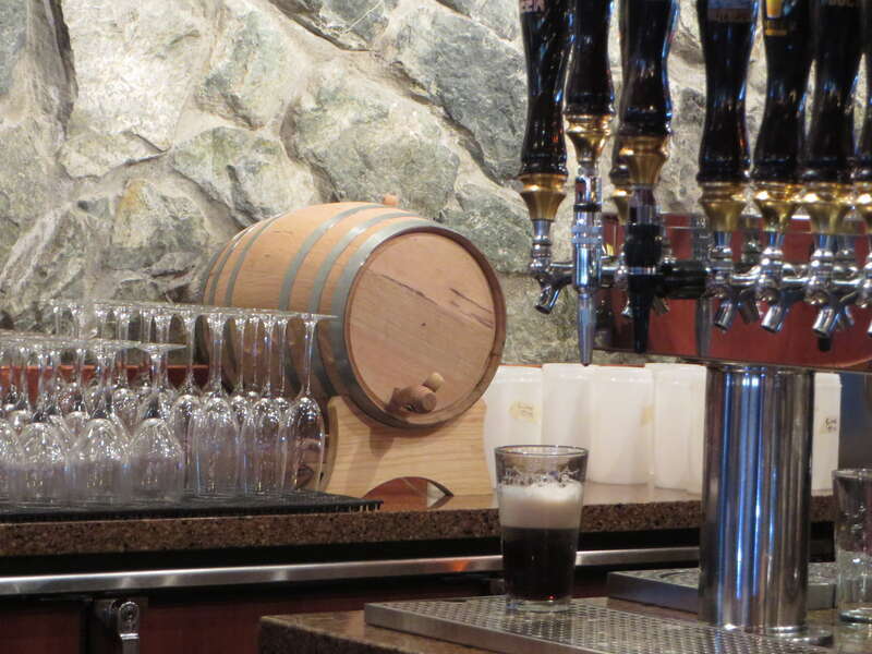 The wooden cask behind the bar at The Glacier Brewhouse in Anchorage, Alaska, from which I was served a cask conditioned Glacier IPA.