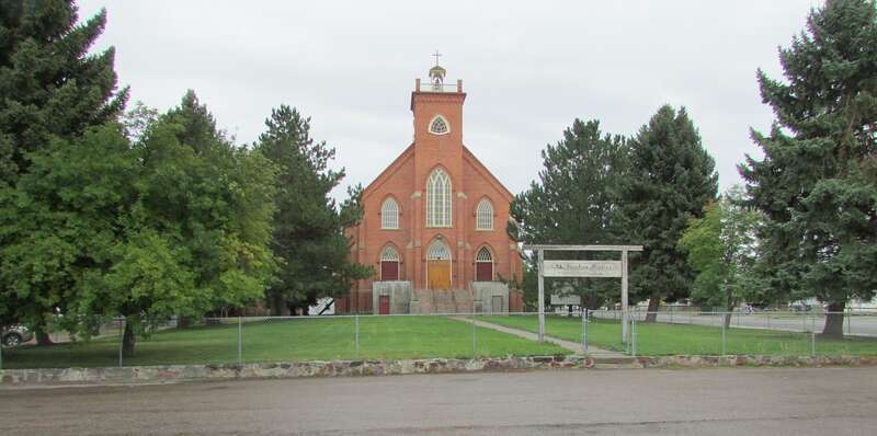 West front of the St. Ignatius Mission in St. Ignatius, Montana on the Flathead Reservation.