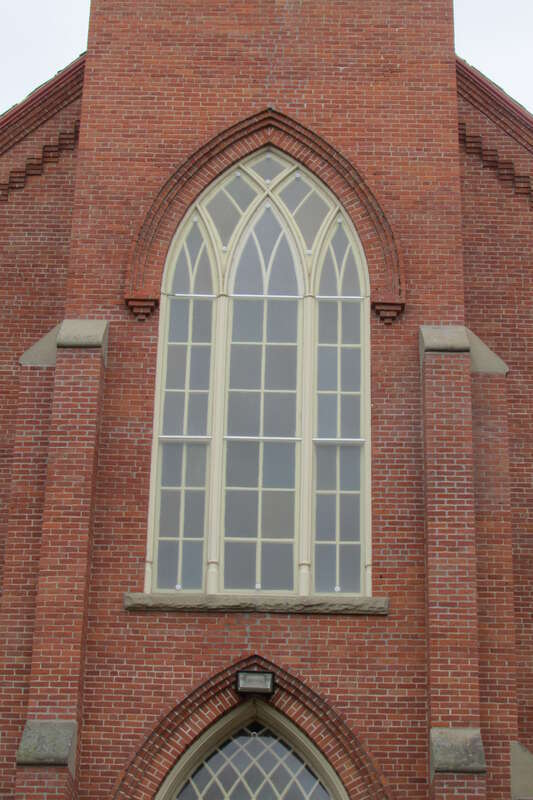 West front stained glass of the St. Ignatius Mission in St. Ignatius, Montana on the Flathead Reservation.