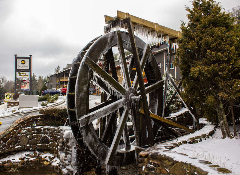 500px provided description: Needless to say, it was cold on our visit to Boone. [#frozen ,#snow ,#canon ,#ice ,#rebel ,#icicle ,#eos ,#550d ,#t2i ,#waterwheel ,#North Carolina ,#Boone ,#Boone Bagelry]