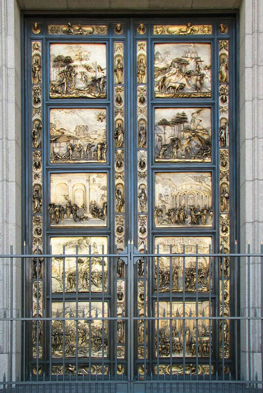 Gothic revival portal with Ghiberti doors, Grace Cathedral, San Francisco, California.