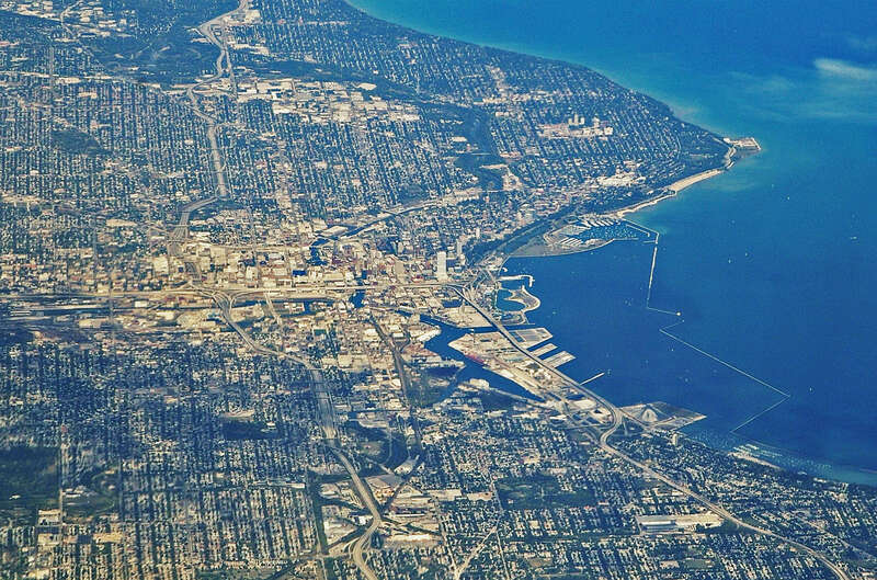 Milwaukee, Wisconsin, on the shore of Lake Michigan, from 38,000 ft