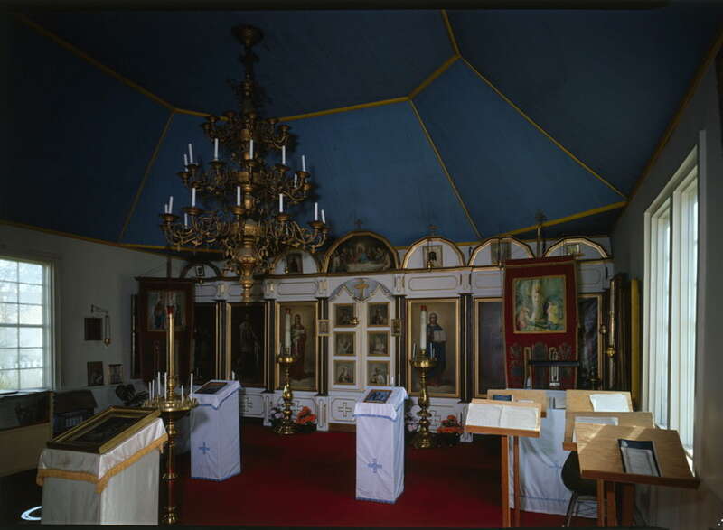 Nave and Iconostas of the Holy Assumption Russian Orthodox Church in Kenai, Alaska.