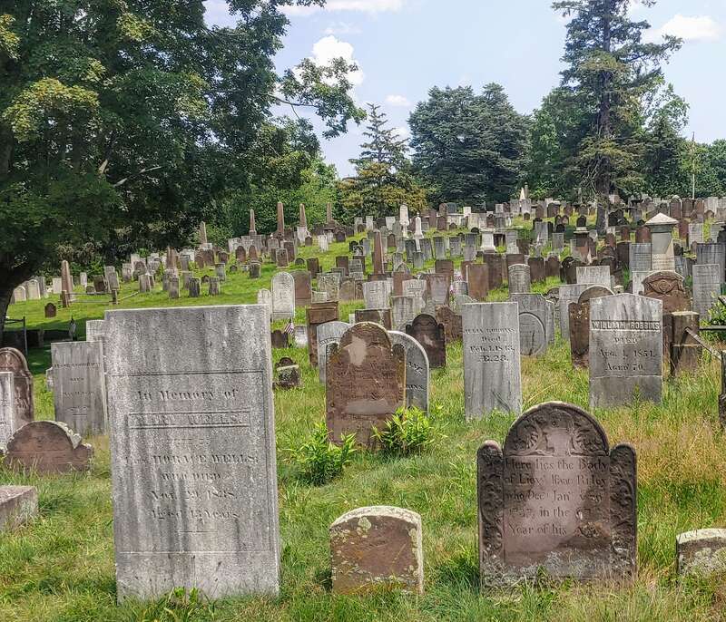 Overlooking the burial hill at the Old Wethersfield Cemetery