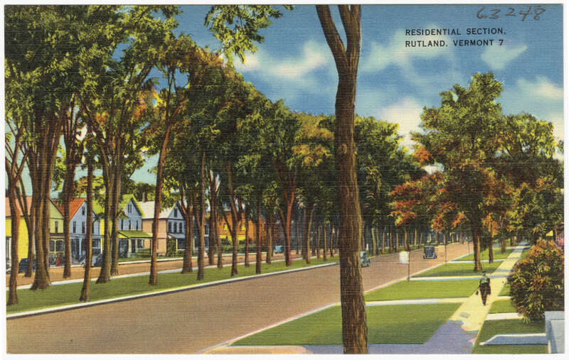 File name: 06_10_002261
Title: Residential Area, Rutland, Vermont  7
Created/Published: 
Date issued: 1930 - 1945 (approximate)
Physical description: 1 print (postcard) : linen texture, color ; 3 1/2 x 5 1/2 in.
Genre: Postcards 
Subjects: Cities
