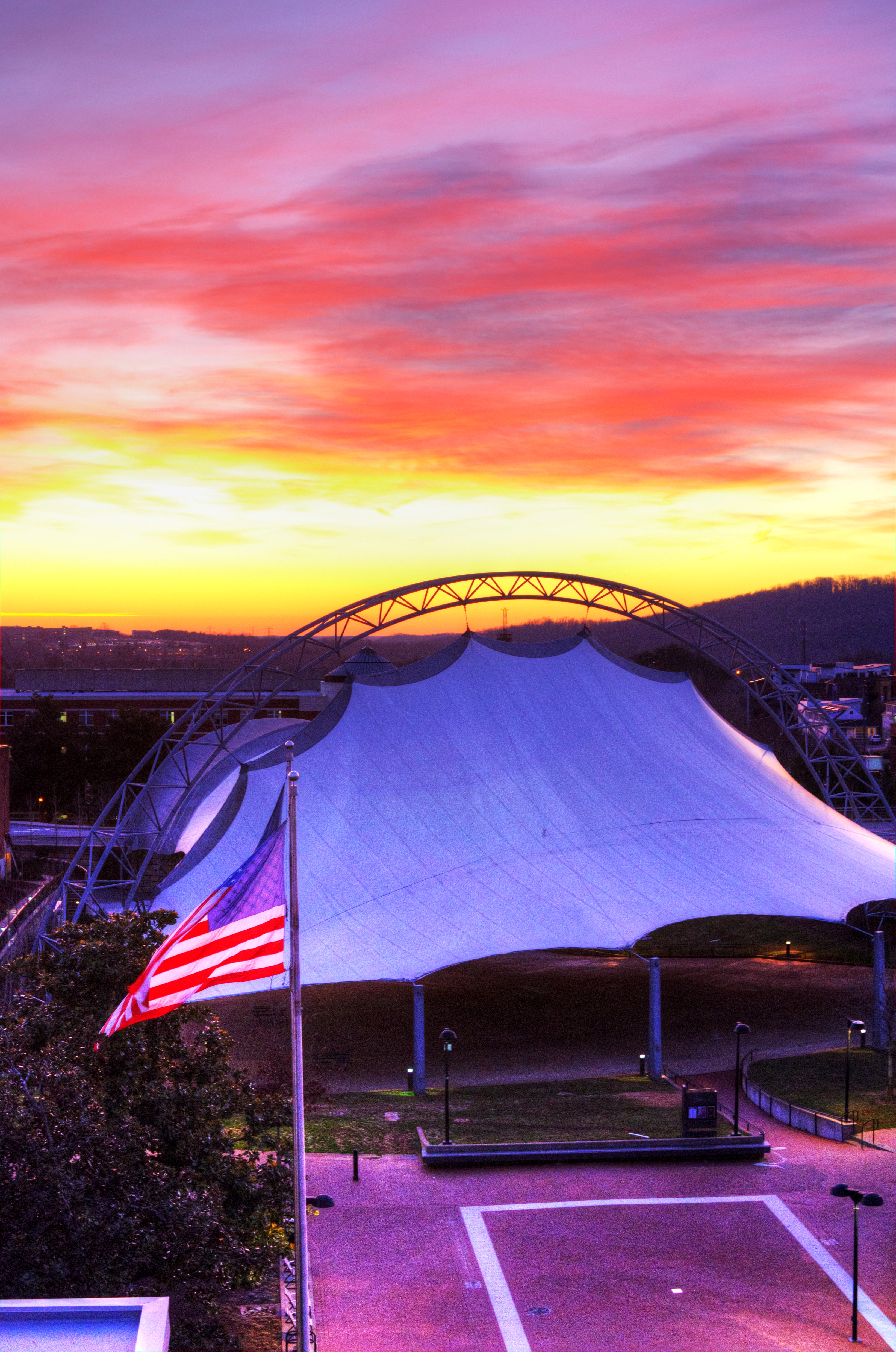 Morning breaks over nTelos Wireless Pavilion in Charlottesville, Virginia.