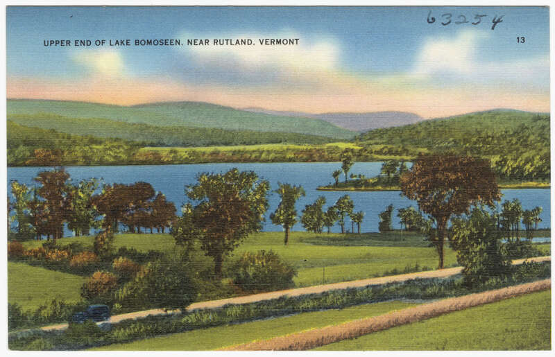 File name: 06_10_002266
Title: Upper end of Lake Bomoseen, near Rutland, Vermont
Created/Published: 
Date issued: 1930 - 1945 (approximate)
Physical description: 1 print (postcard) : linen texture, color ; 3 1/2 x 5 1/2 in.
Genre: Postcards