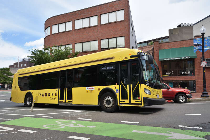A southbound shuttle bus during a weekend Red Line closure.