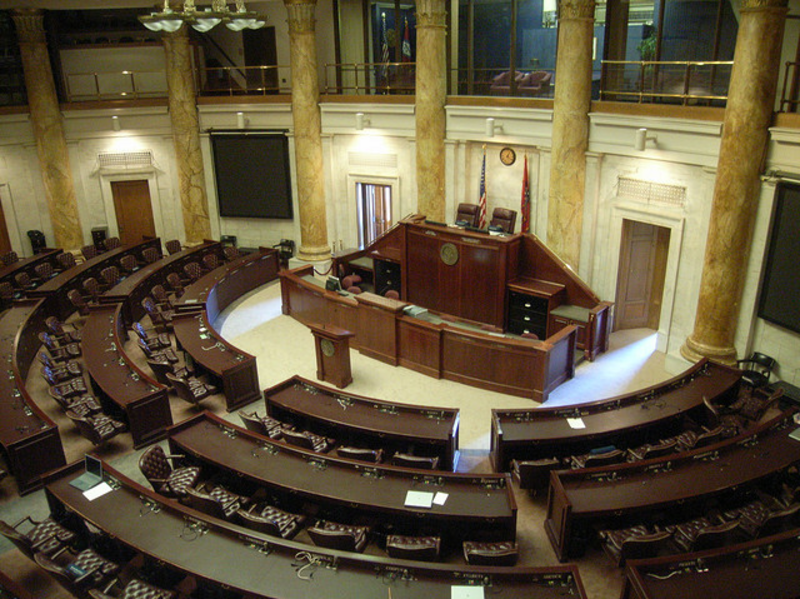 The Arkansas House of Representatives Chamber: The House is equipped with an electronic voting system. On each desk is a panel of buttons; red for a &quot;no&quot; vote, green for a &quot;yes&quot; vote and yellow for a &quot;present&quot; vote. The vote is displayed on large