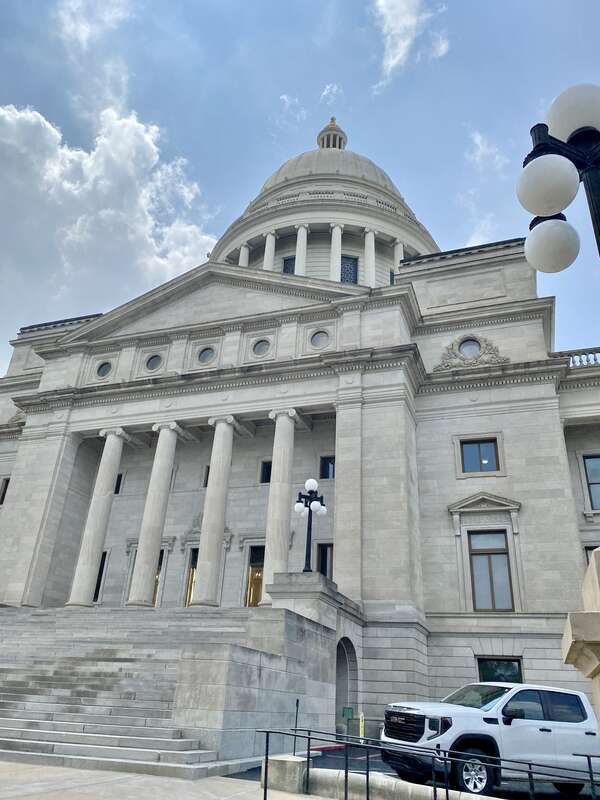 Built in 1899-1915, this Classical Revival-style building was designed by George R. Mann to serve as the Arkansas State Capitol, replacing the Old State Capitol, which was built in the mid-19th Century.  The building is clad in limestone with