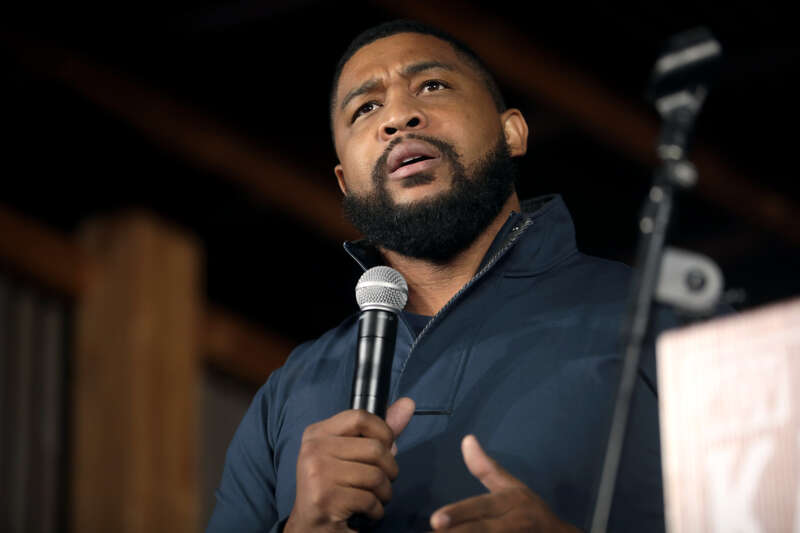 Brandon Tatum speaking with supporters of Kari Lake at a "Back the Blue" campaign rally at Frontier Town in Cave Creek, Arizona.

Please attribute to Gage Skidmore if used elsewhere.