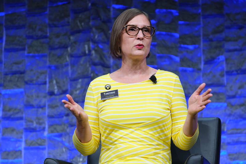 Libertarian Party Candidate Recruiting Specialist Cara Schulz speaking on a panel at FreedomFest 2021 at the Rushmore Plaza Civic Center in Rapid City, South Dakota