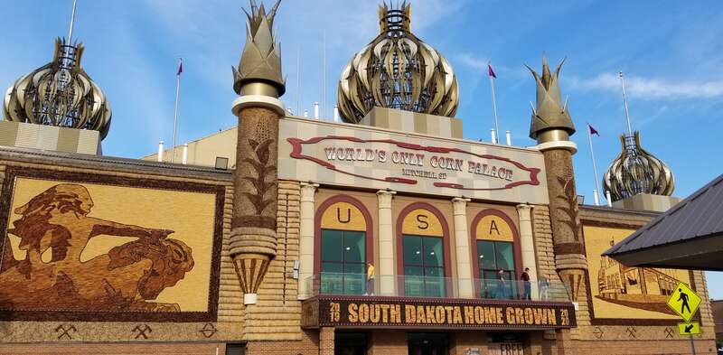 The facade of the Corn Palace in Mitchell, South Dakota, in July 2020