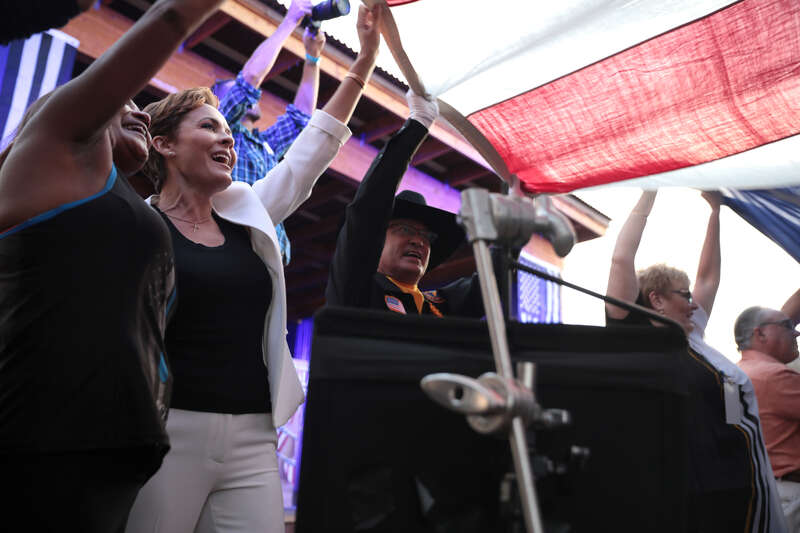 Kari Lake with supporters at a "Back the Blue" campaign rally at Frontier Town in Cave Creek, Arizona.

Please attribute to Gage Skidmore if used elsewhere.