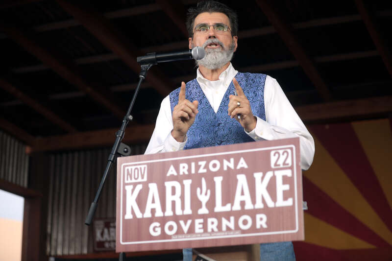 Mark Spencer speaking with supporters at a "Back the Blue" campaign rally at Frontier Town in Cave Creek, Arizona.

Please attribute to Gage Skidmore if used elsewhere.
