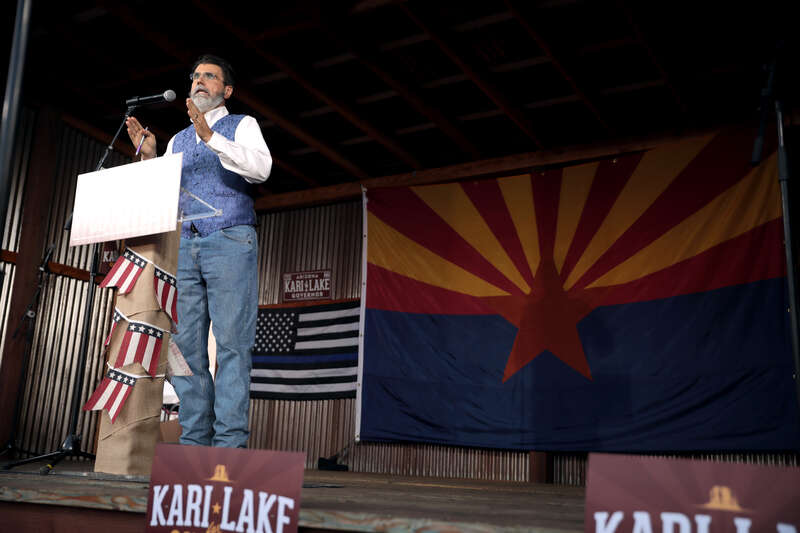 Mark Spencer speaking with supporters at a "Back the Blue" campaign rally at Frontier Town in Cave Creek, Arizona.

Please attribute to Gage Skidmore if used elsewhere.