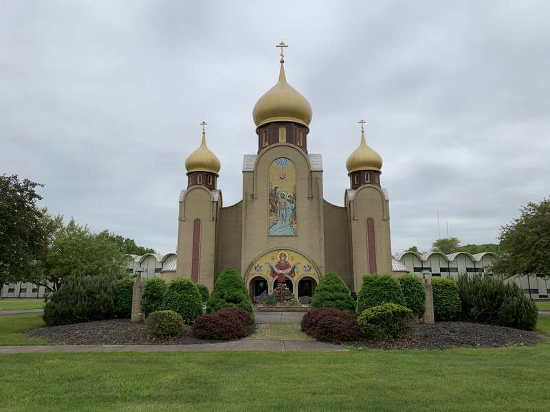 View from Snow Road of the Cathedral of St. John the Baptist in Parma OH in May 2019.