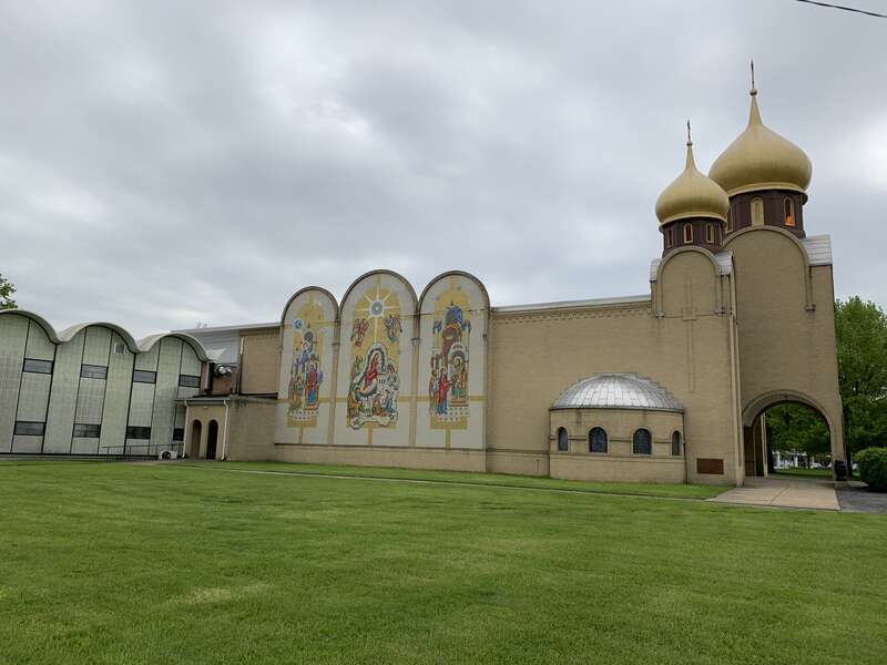 View from the east of the Cathedral of St. John the Baptist in Parma OH in May 2019.