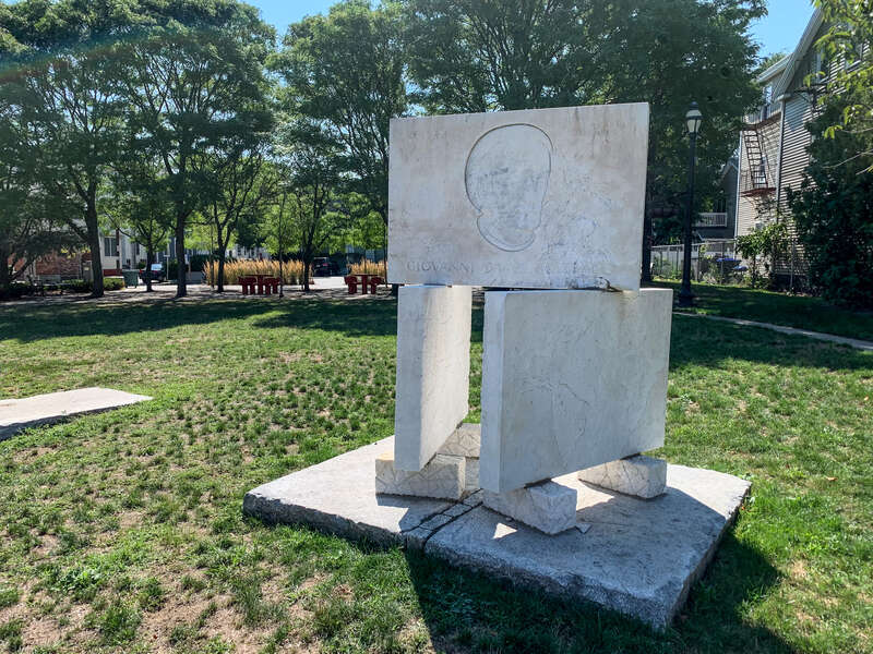 Verrazzano monument in Providence. This monument used to be in Memorial Park, but was moved to St. John's Park on Atwell's Avenue sometime in or before 2020.