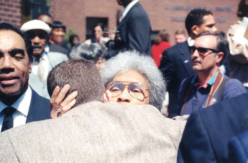 Councilman David A. Clarke Funeral at Metropolitan Baptist Church at 1225 R Street, NW, Washington DC on Friday, 4 April 1997 by Elvert Barnes Photography

Hilda Mason embraces Jeffery Clarke (son)