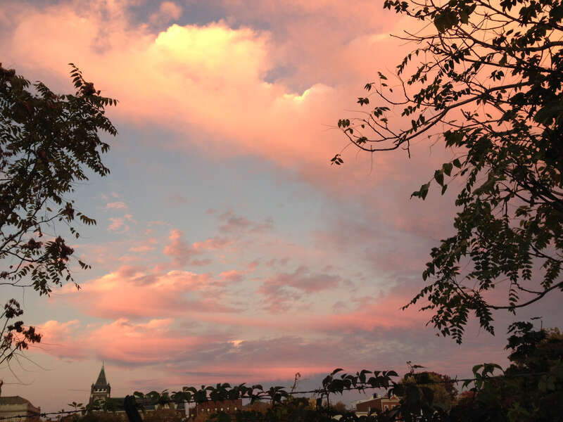Cloud formations reflecting the sunset after a partly raining partly sunny day, taken while facing east in the parking lot of the American Self-Storage facility at 190 Baldwin Avenue in Jersey City, New Jersey.

This photo was created by Luigi Novi.