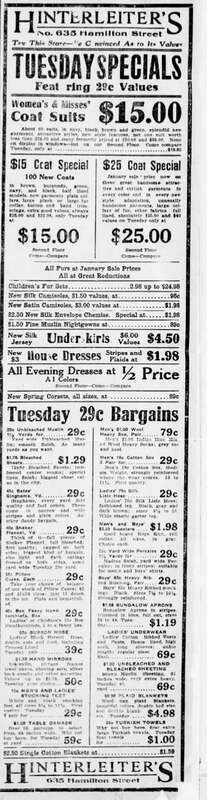 Hinterleiters Department Store Ad