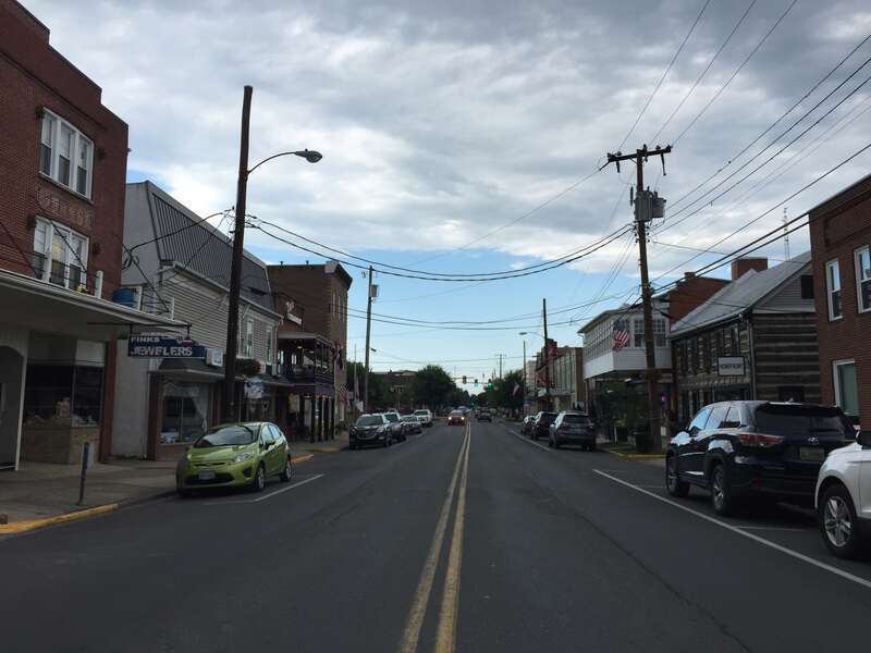 View north along U.S. Route 11 (Main Street) between High Street and Court Street in Woodstock, Shenandoah County, Virginia