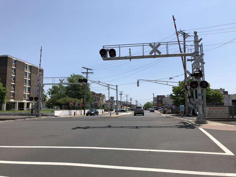 View north along New Jersey State Route 71 (8th Avenue) at West Railroad Avenue in Belmar, Monmouth County, New Jersey