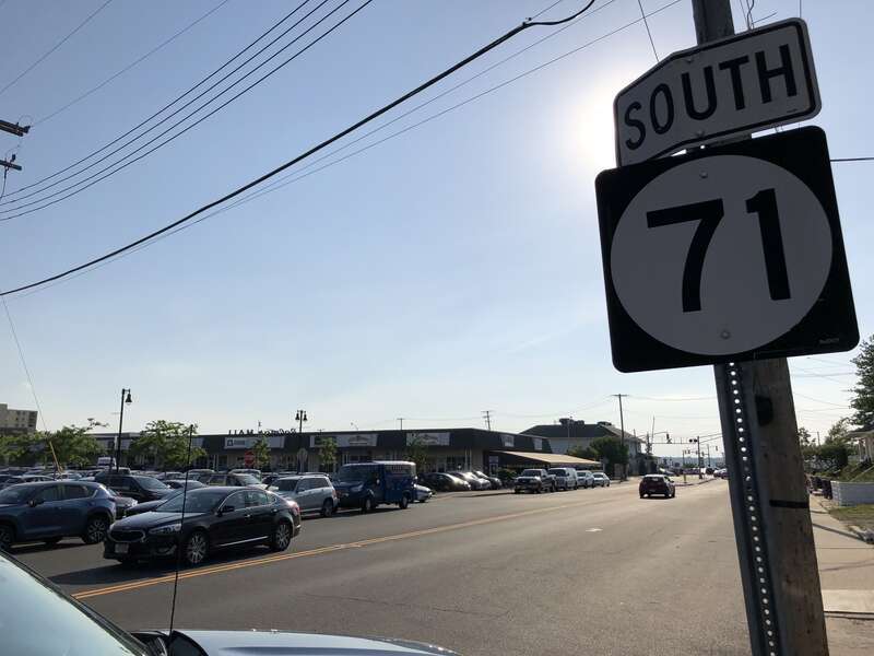 View south along New Jersey State Route 71 (8th Avenue) at Main Street in Belmar, Monmouth County, New Jersey