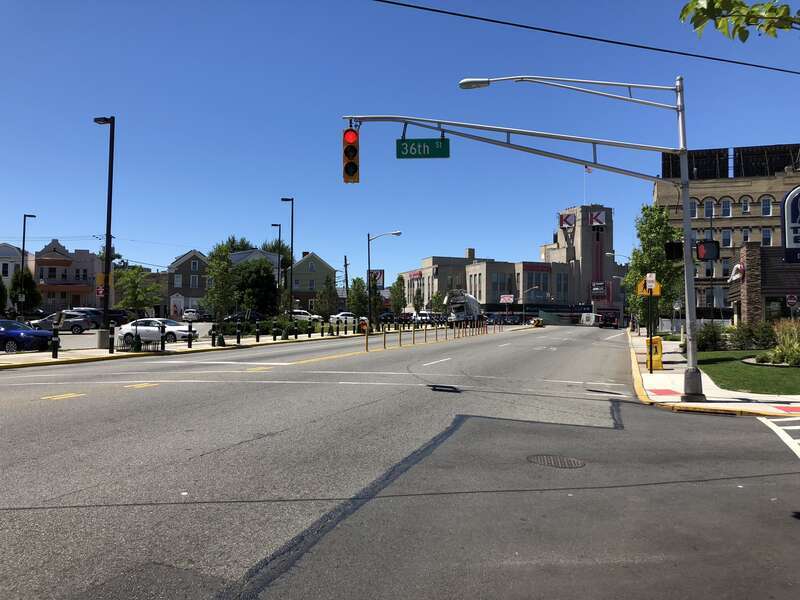 View south along Hudson County Route 501 (John F Kennedy Boulevard) at 36th Street in Union City, Hudson County, New Jersey