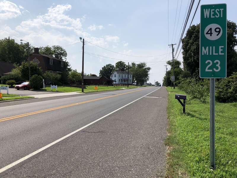 View west along New Jersey State Route 49 (Shiloh Pike) just west of Cumberland County Route 661 (Barretts Run Road) in Hopewell Township, Cumberland County, New Jersey