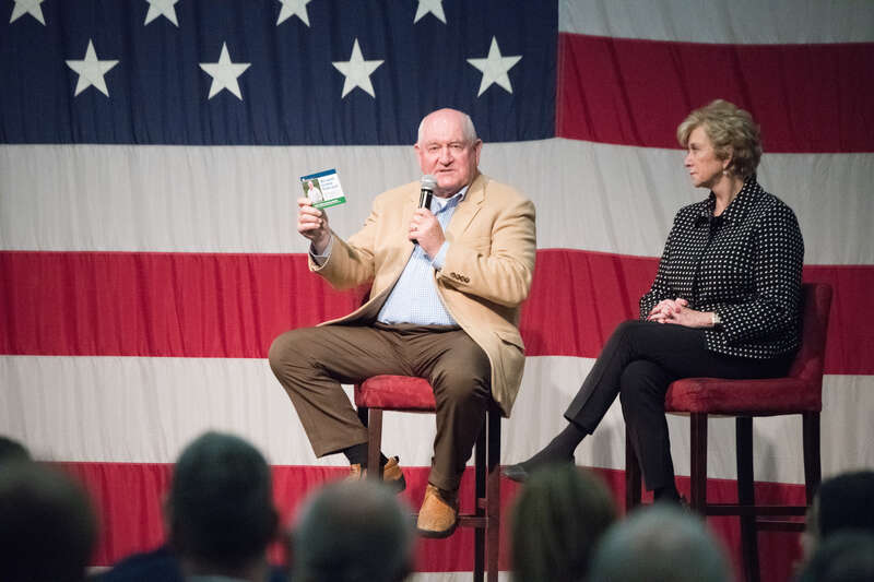 U.S. Secretary of Agriculture Sonny Perdue and Small Business Administration (SBA) Administrator Linda McMahon, take part in a working lunch and conversation with the Lima Chamber of Commerce, and Ohio Farm Bureau, in Lima, OH, on April 4, 2018. This