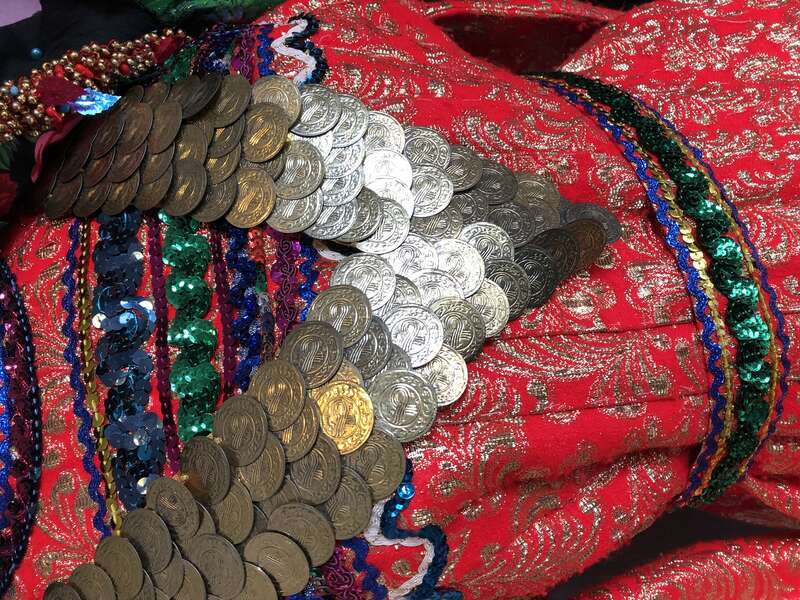 Detail of a Miocean princess dress at the 2019 Marin Greek Festival in Novato, California