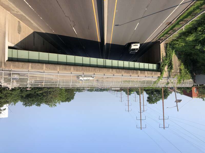 View south along U.S. Route 1 (Trenton Freeway) from the overpass for U.S. Route 206 (South Broad Street) in Trenton, Mercer County, New Jersey