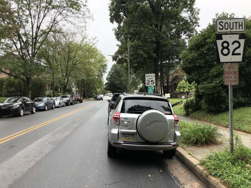 View south along Pennsylvania State Route 82 (South Union Street) just south of Cypress Street in Kennett Square, Chester County, Pennsylvania