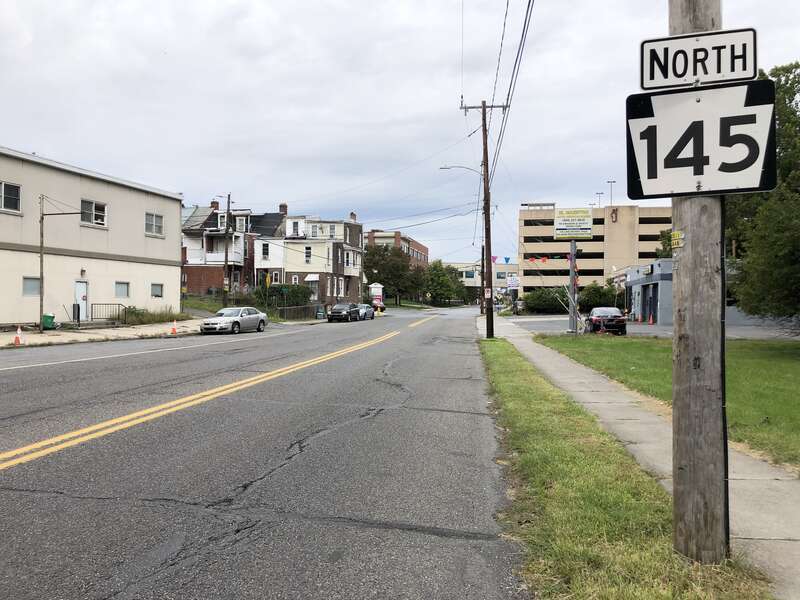 View north along Pennsylvania State Route 145 (South Fifth Street) just south of Rye Street in Allentown, Lehigh County, Pennsylvania