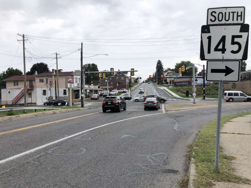 View south along Pennsylvania State Route 145 (Susquehanna Street) just north of Fourth Street in Allentown, Lehigh County, Pennsylvania