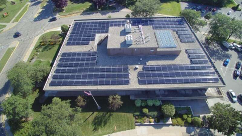 This 235 kW solar system was the largest in Central Wisconsin and the largest on a public library in Wisconsin when installed in August 2017.