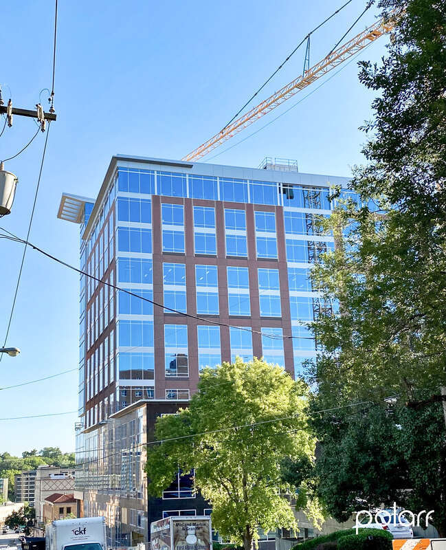 Still in construction; nearly complete office building being constructed in the Plaza district.