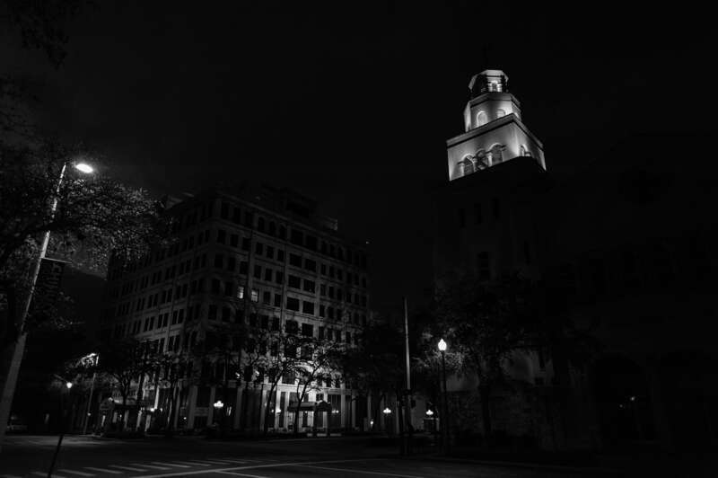 500px provided description: Ended up sticking around the area until after dark. Took this one and converted it to B&amp;amp;W. [#church ,#night ,#black&amp;amp;white ,#handheld ,#Nikon D700]